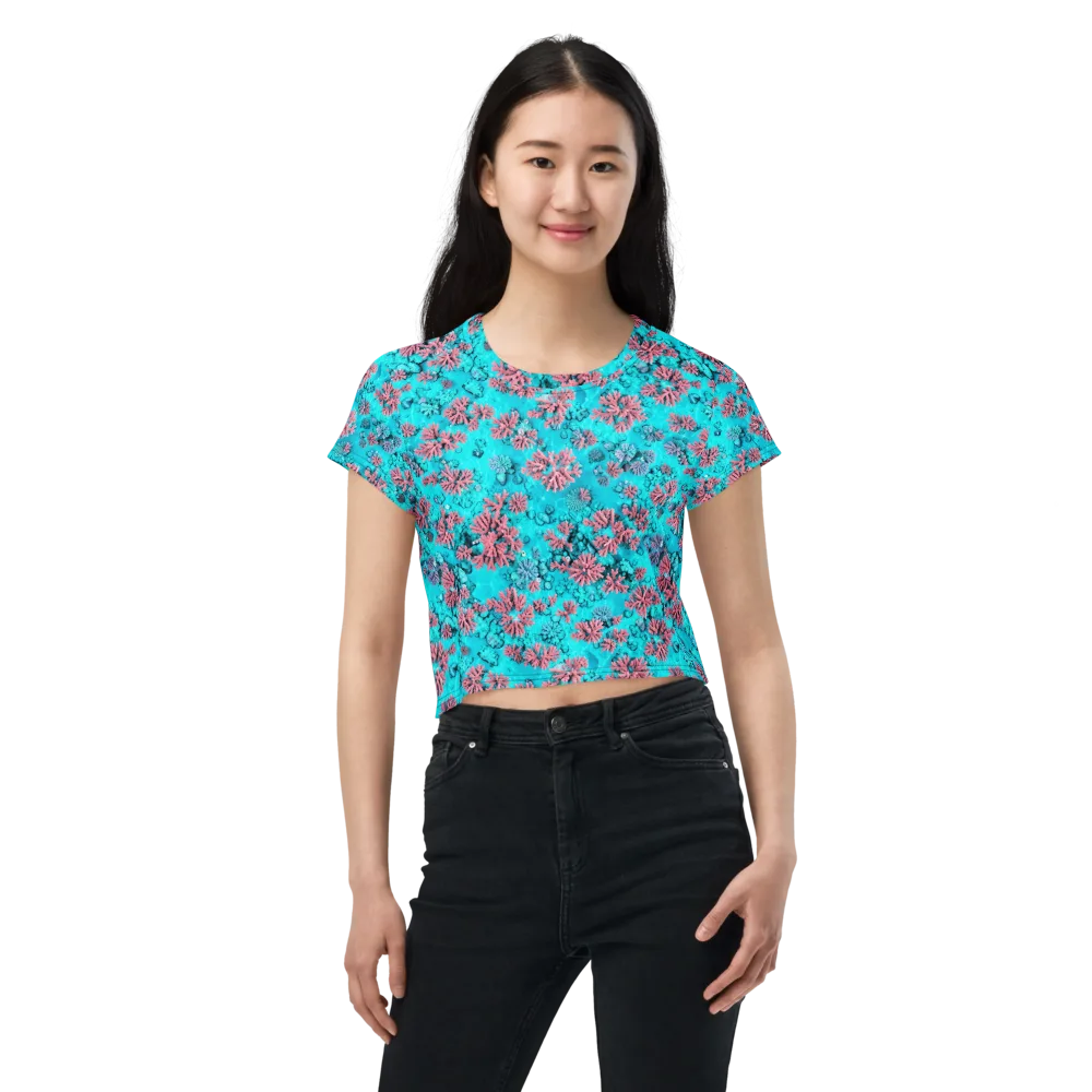 Aqua Bloom on Crop Tee — Front