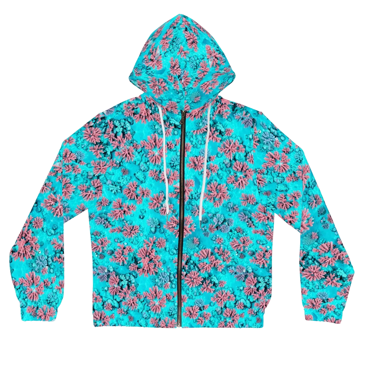 Aqua Bloom on Women's Full-Zip Hoodie — Front