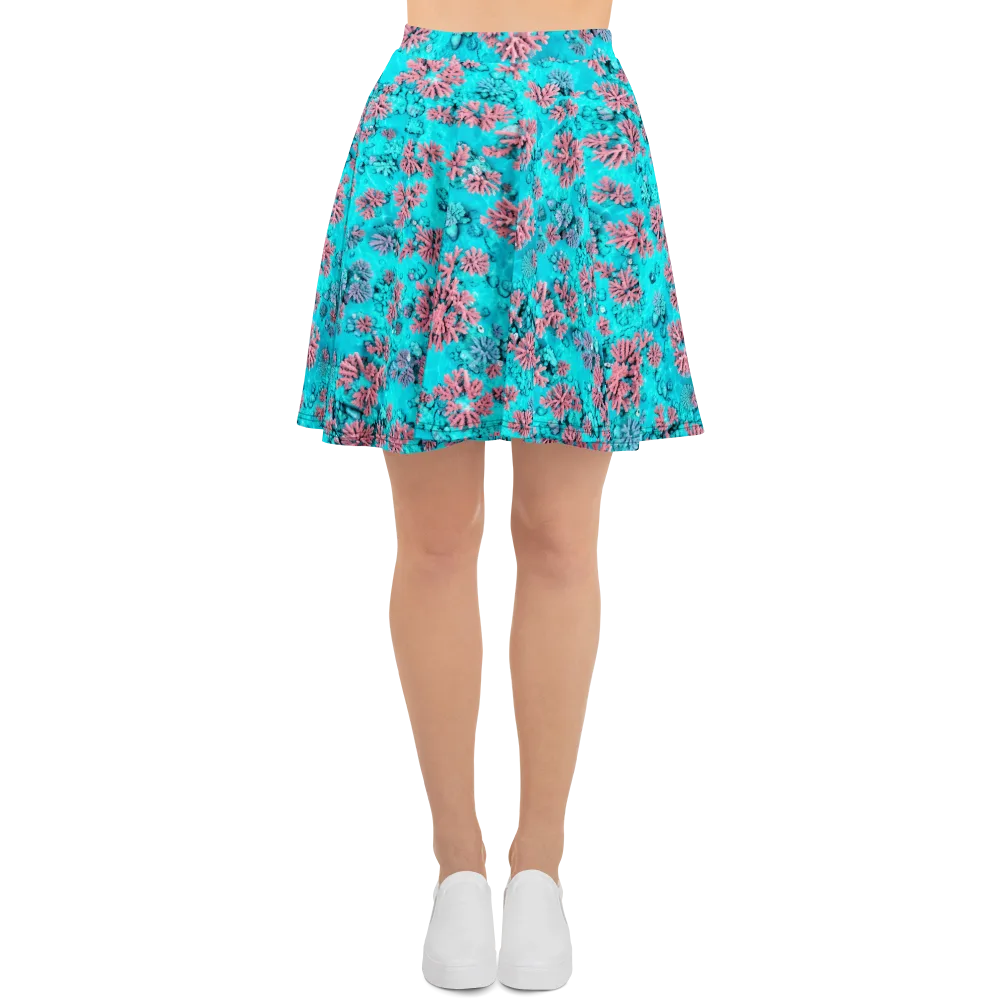 Aqua Bloom on Skater Skirt — Front