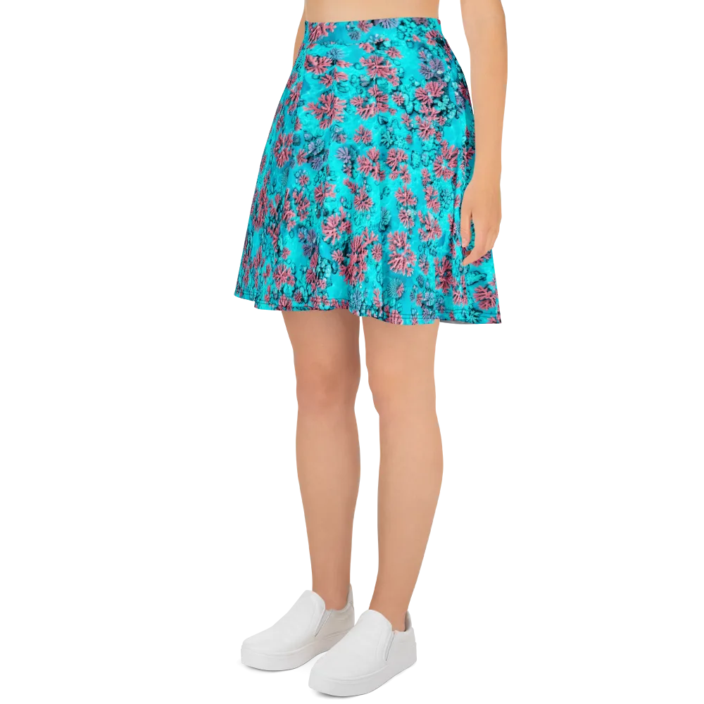 Aqua Bloom on Skater Skirt — Left