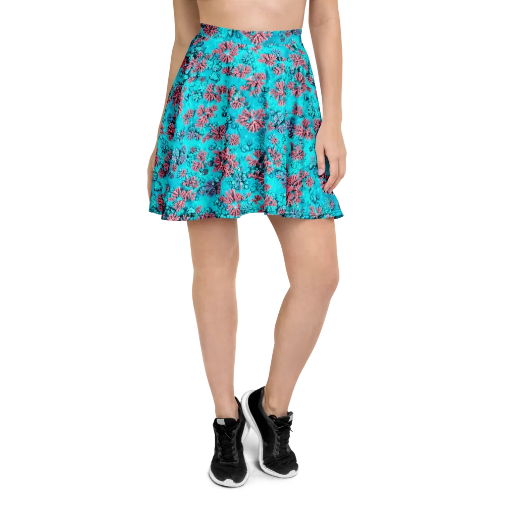 Aqua Bloom on Skater Skirt — Front