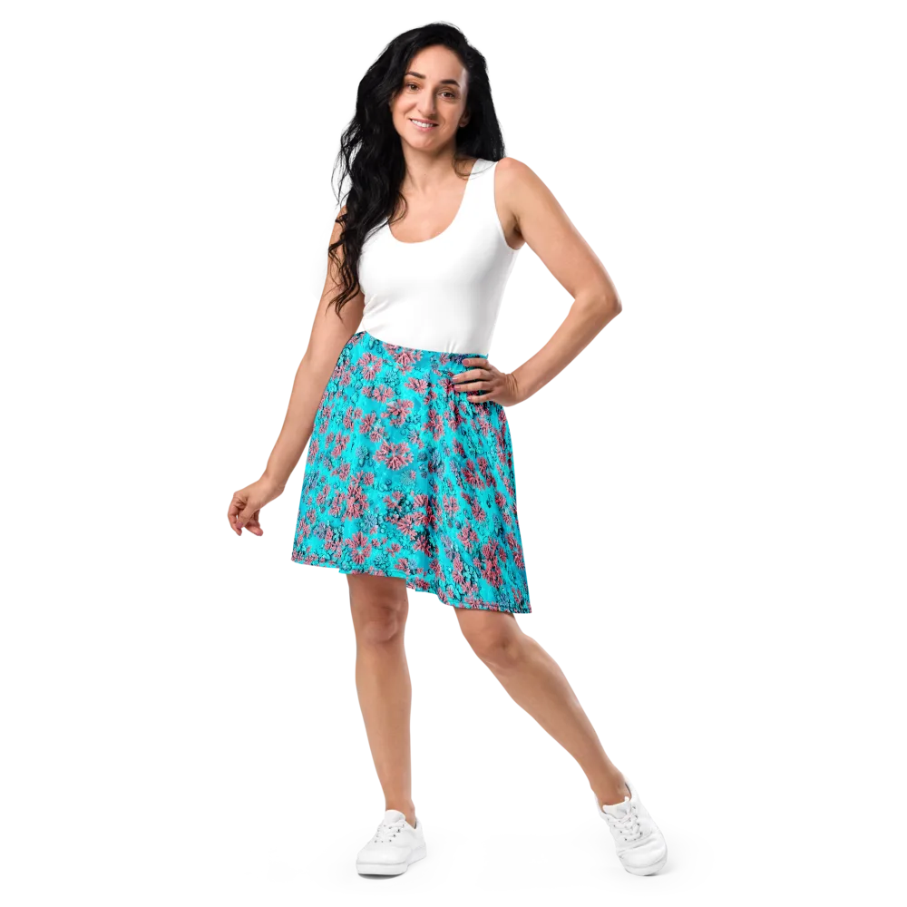 Aqua Bloom on Skater Skirt — Front