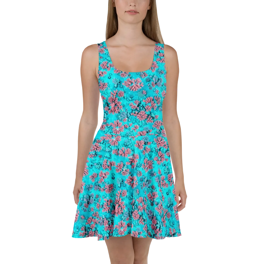 Aqua Bloom on Skater Dress — Front