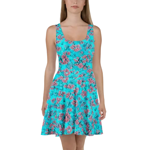 Aqua Bloom on a Skater Dress