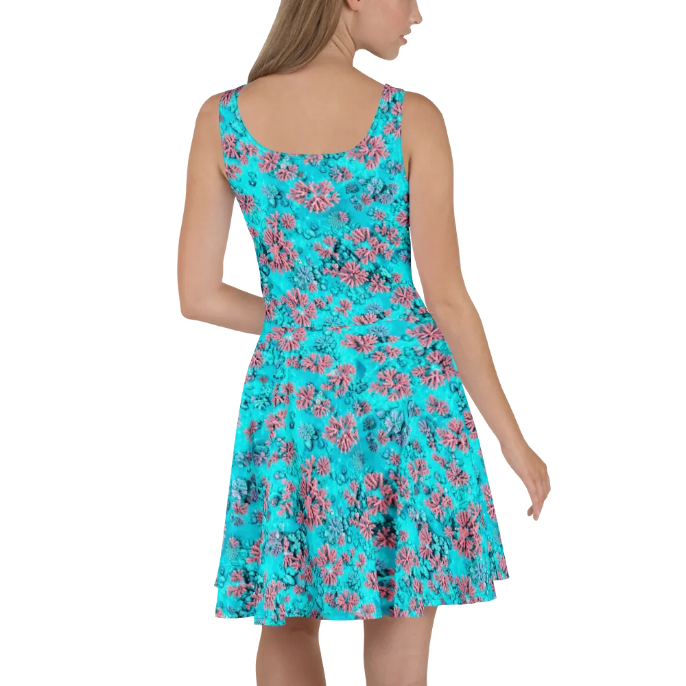 Aqua Bloom on Skater Dress — Back