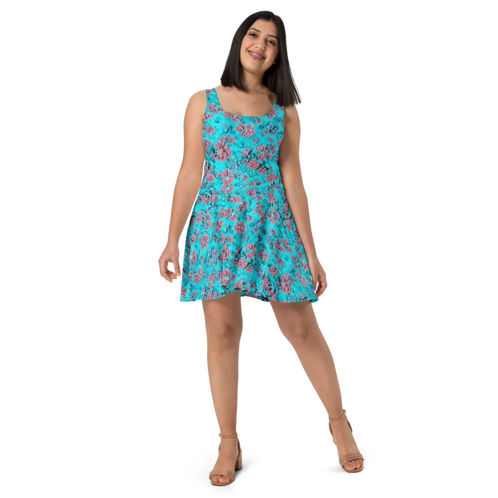 Aqua Bloom on Skater Dress — Front