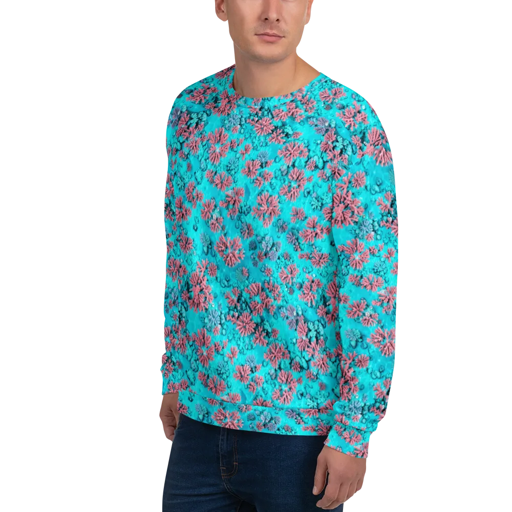 Aqua Bloom on Sweatshirt — Left Front