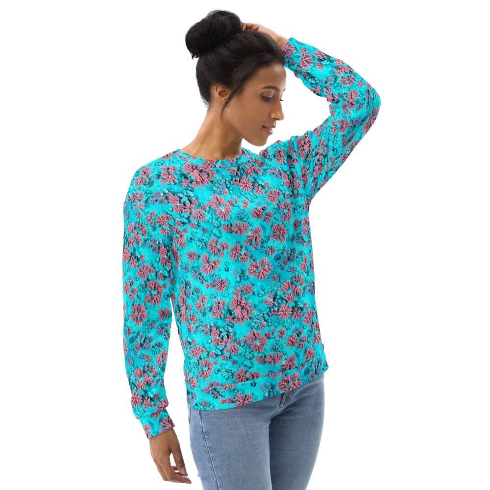 Aqua Bloom on Sweatshirt — Right Front