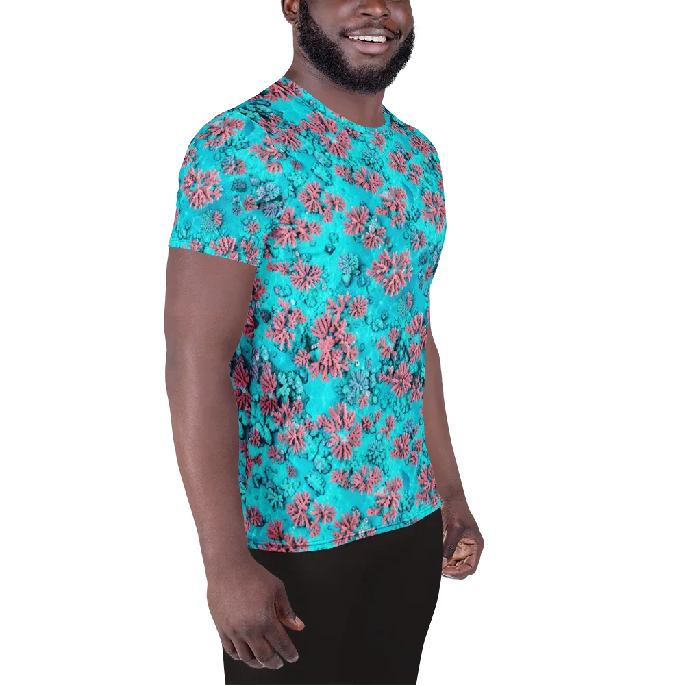 Aqua Bloom on Men's Athletic T-Shirt — Right