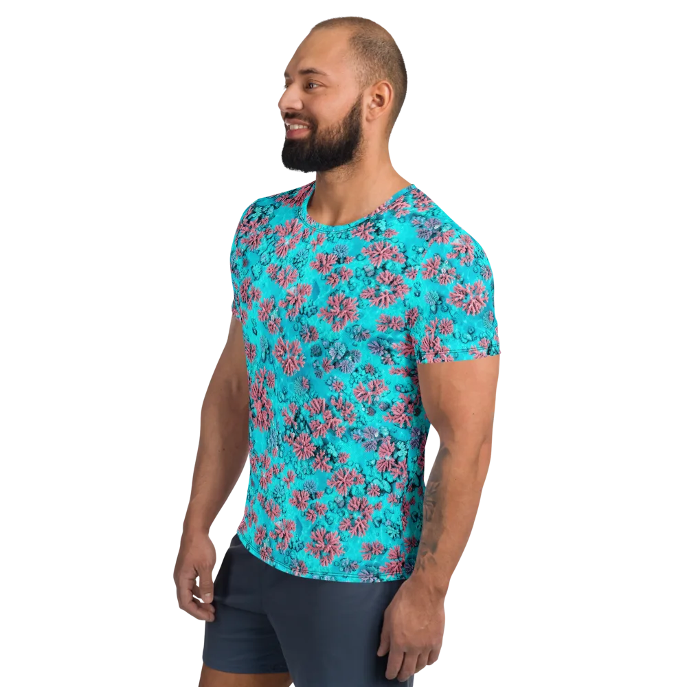 Aqua Bloom on Men's Athletic T-Shirt — Left