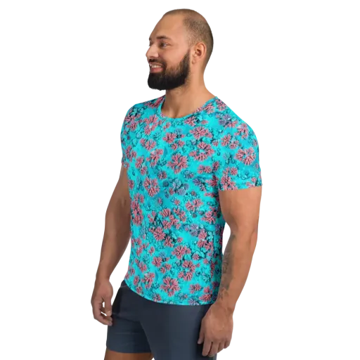 Aqua Bloom on a Men's Athletic T-Shirt