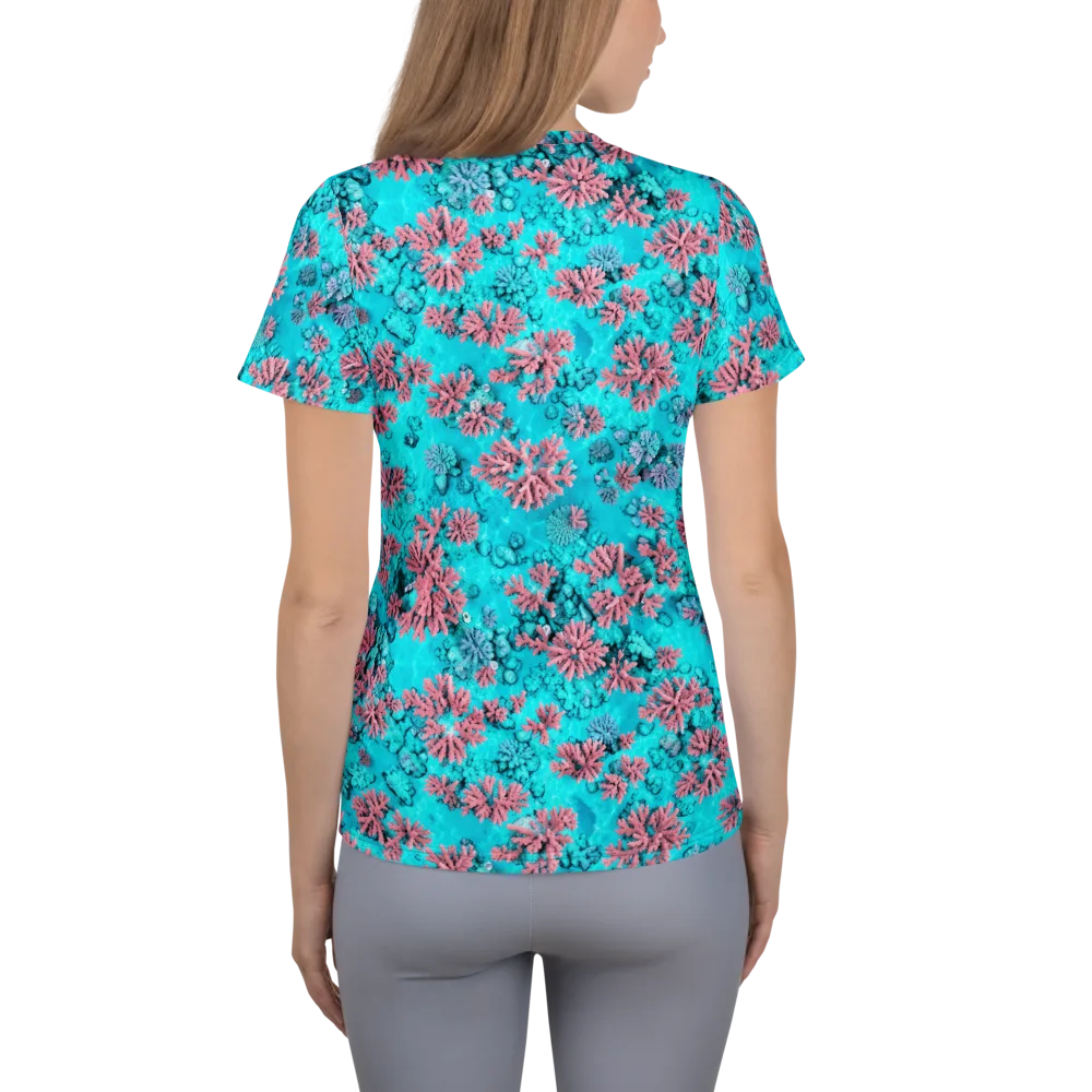 Aqua Bloom on Women's Athletic T-Shirt — Back