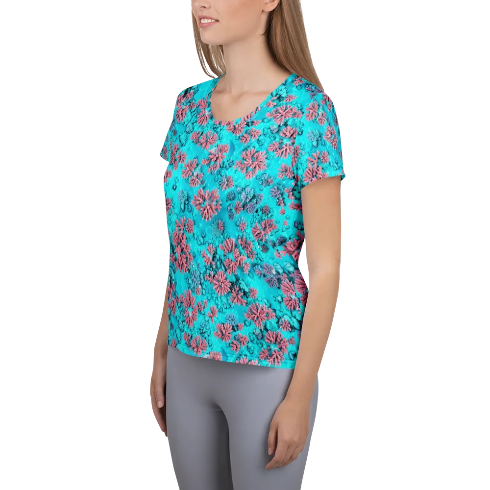 Aqua Bloom on Women's Athletic T-Shirt — Left