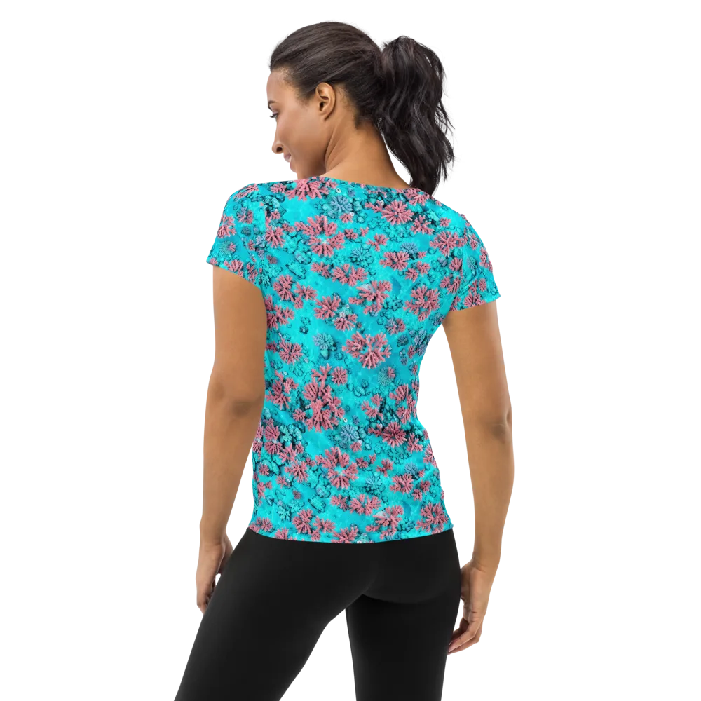Aqua Bloom on Women's Athletic T-Shirt — Back