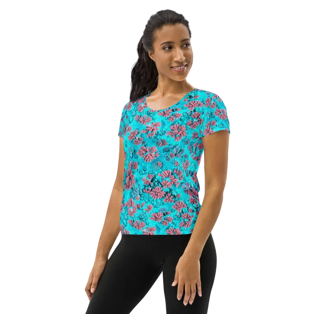 Aqua Bloom on Women's Athletic T-Shirt — Left