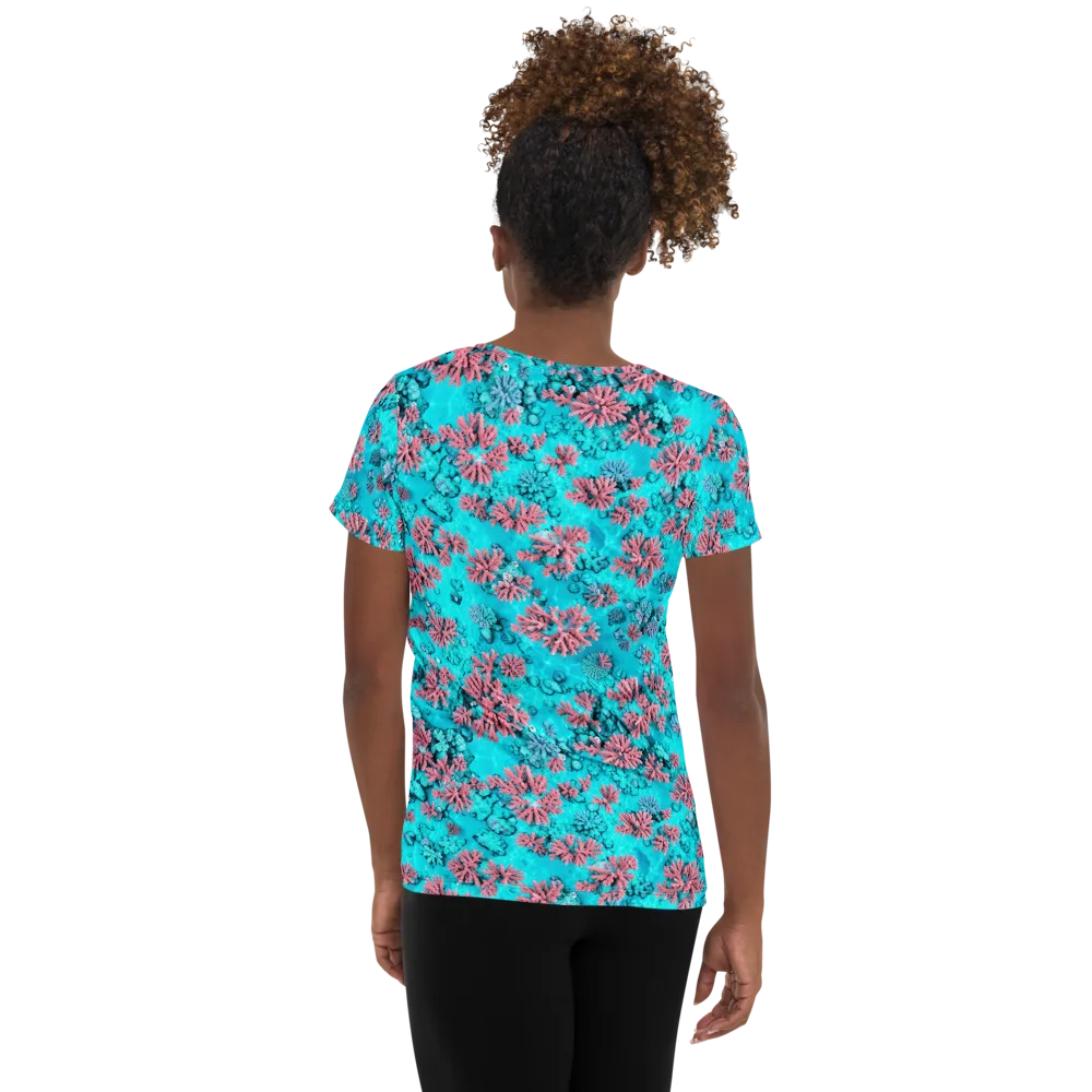 Aqua Bloom on Women's Athletic T-Shirt — Back