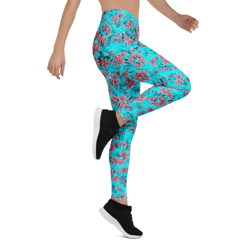 Aqua Bloom on Leggings — Right
