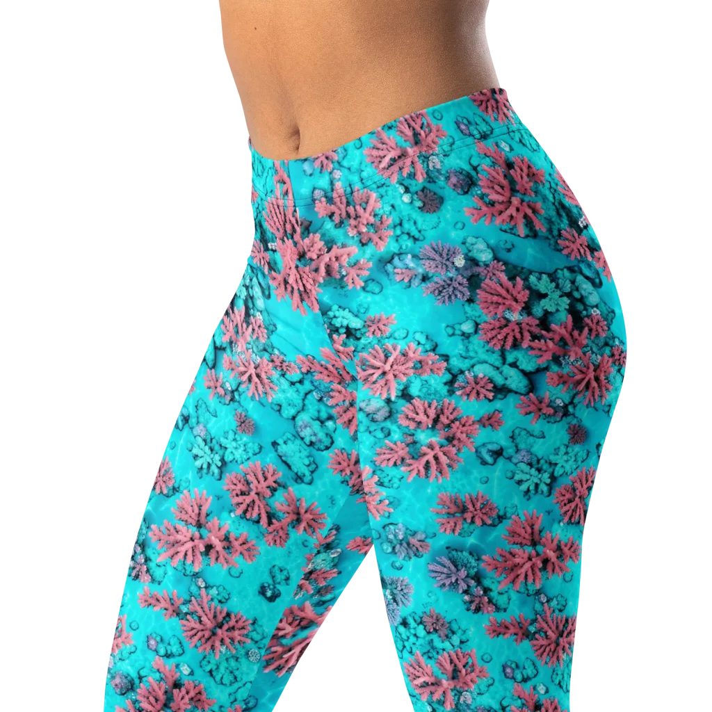 Aqua Bloom on Leggings — Left Front