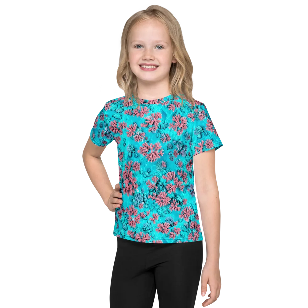 Aqua Bloom on Kids Crew Neck T-Shirt — Front