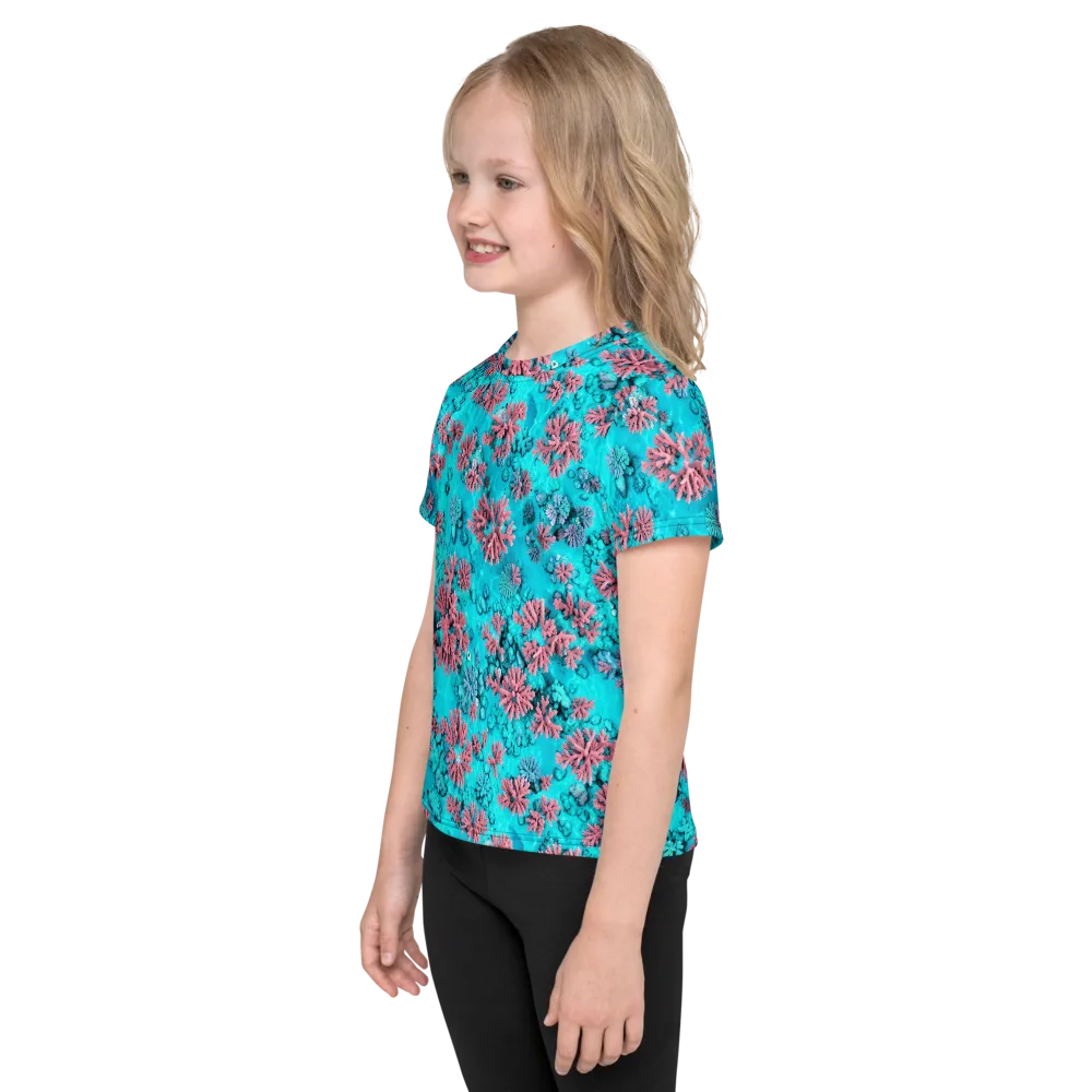 Aqua Bloom on Kids Crew Neck T-Shirt — Left