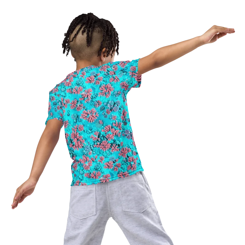 Aqua Bloom on Kids Crew Neck T-Shirt — Back