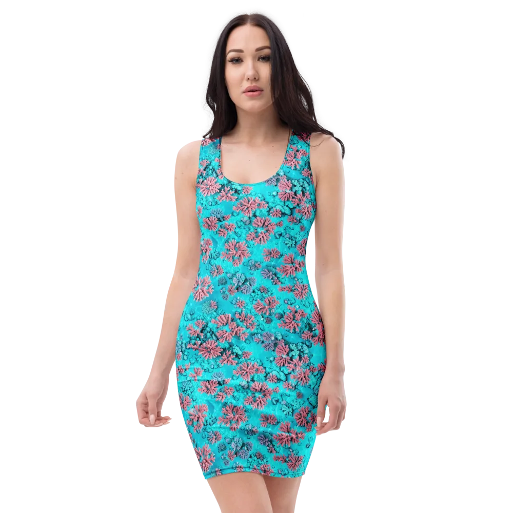 Aqua Bloom on Bodycon Dress — Front