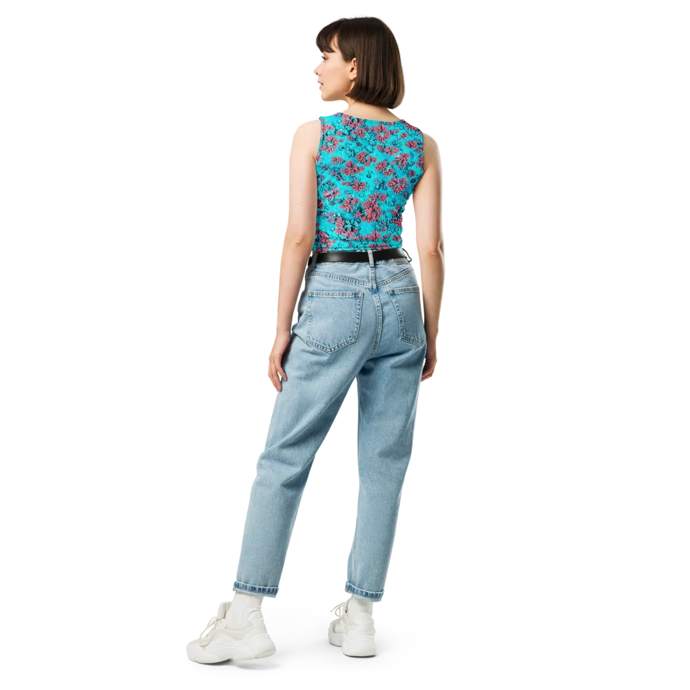 Aqua Bloom on Crop Top — Back