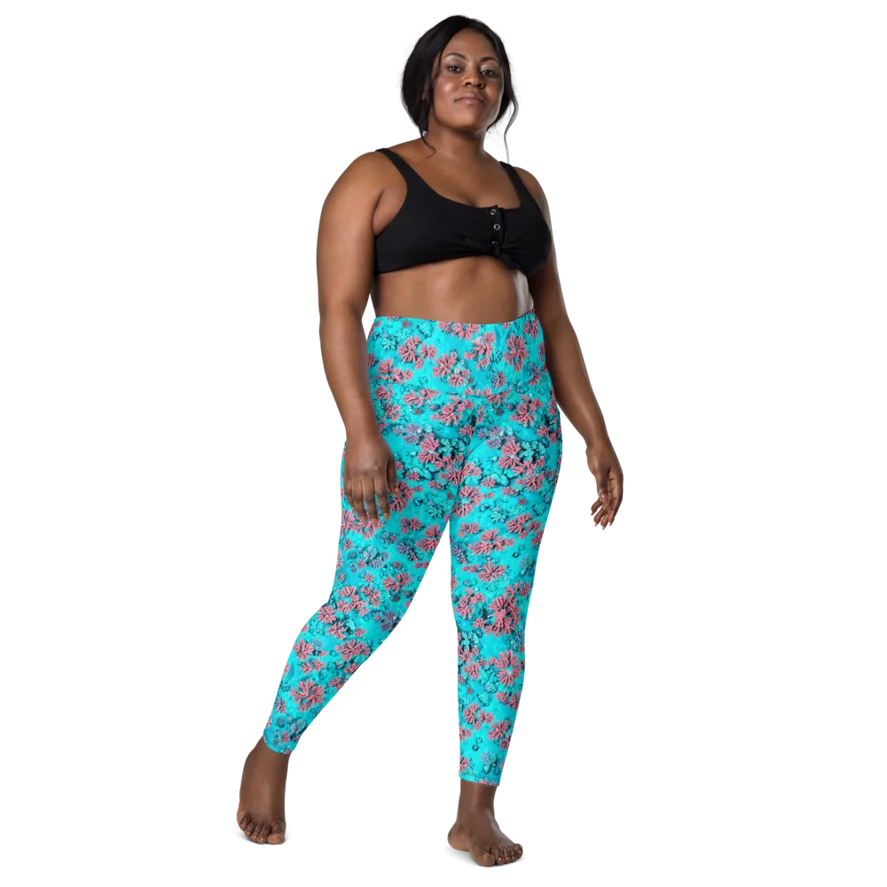 Aqua Bloom on Leggings with Pockets — Front