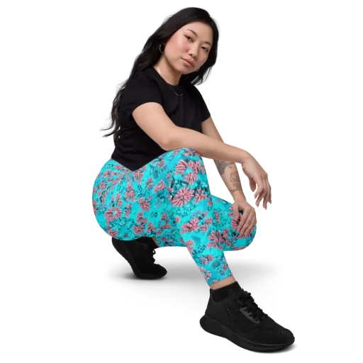 Aqua Bloom on a Leggings with Pockets
