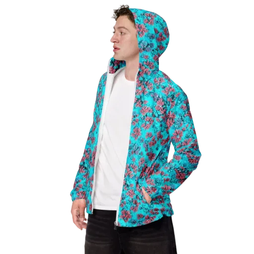 Aqua Bloom on a Men's Windbreaker