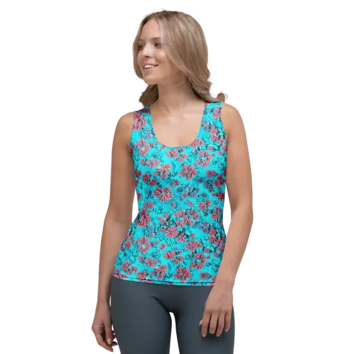 Aqua Bloom on a Women's Tank Top