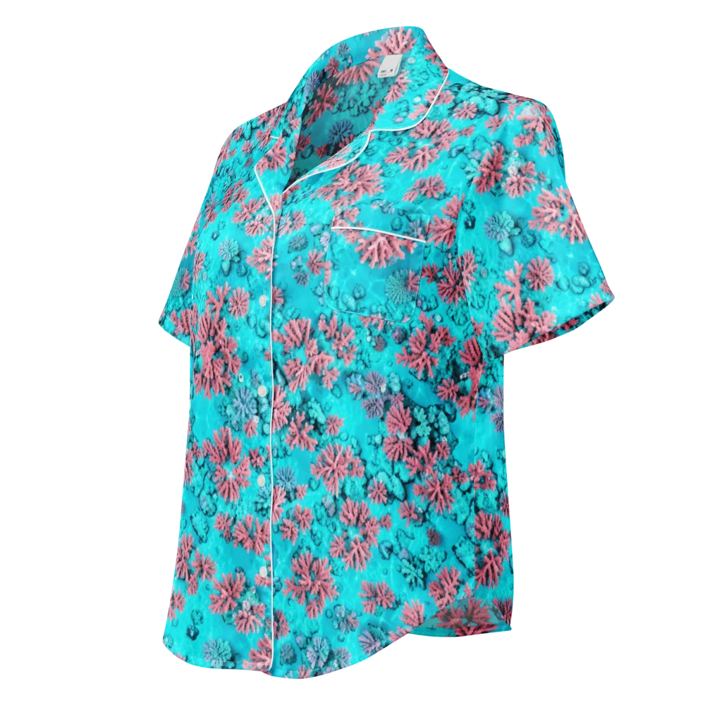 Aqua Bloom on Women's Short Sleeve Pajama Top — Left Front
