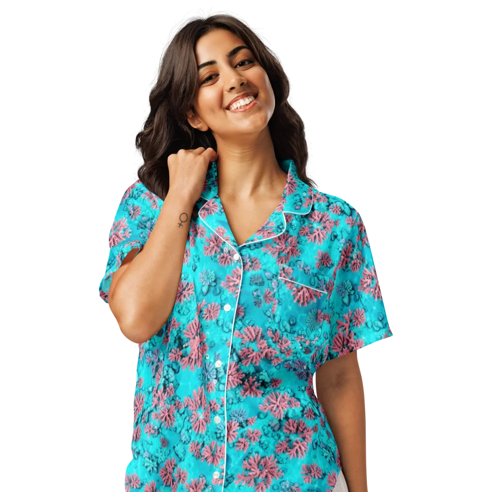 Aqua Bloom on Women's Short Sleeve Pajama Top — Front