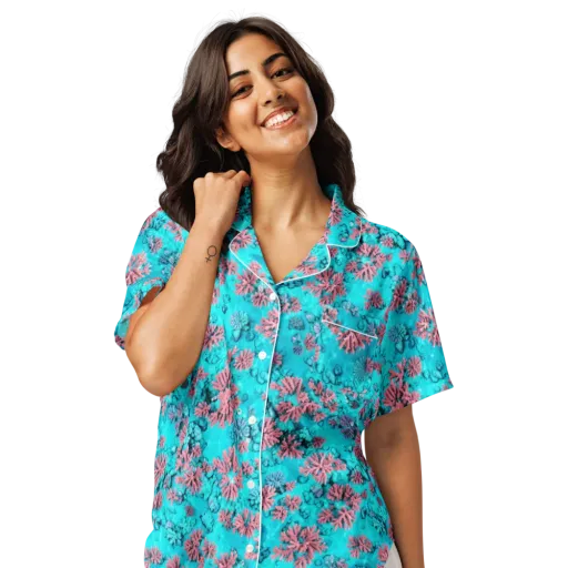 Aqua Bloom on a Women's Short Sleeve Pajama Top