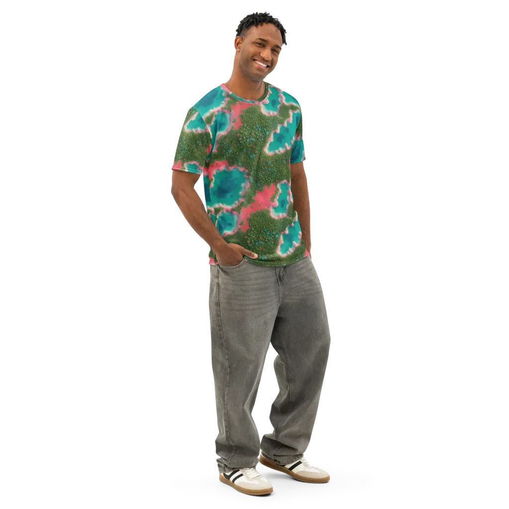 Verdant Lagoon on Men's Cotton Crew Neck T-Shirt — Right Front