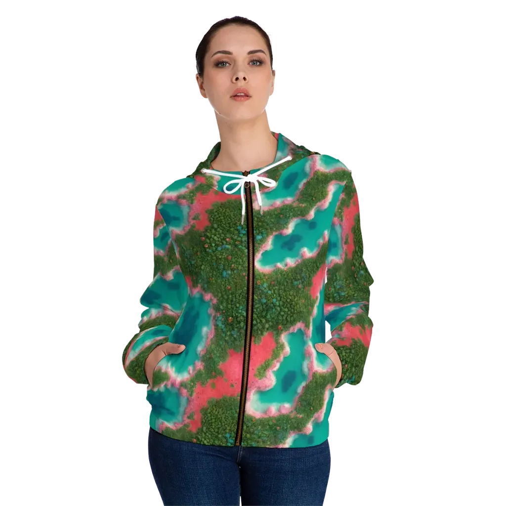Verdant Lagoon on Women's Full-Zip Hoodie — Front On Person