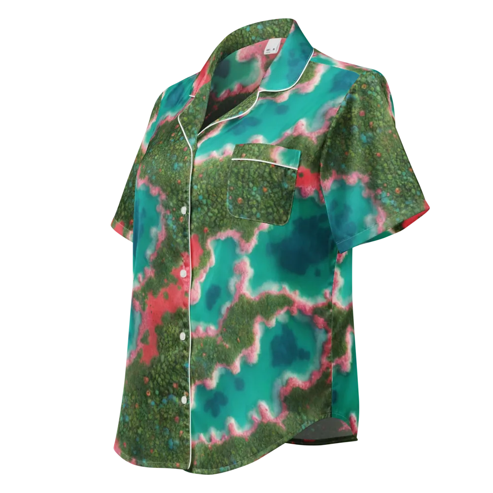 Verdant Lagoon on Women's Short Sleeve Pajama Top — Left Front