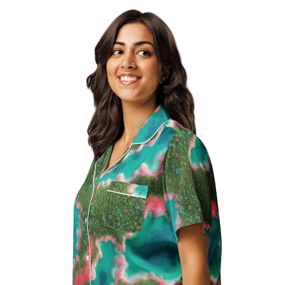 Verdant Lagoon on Women's Short Sleeve Pajama Top — Left Front