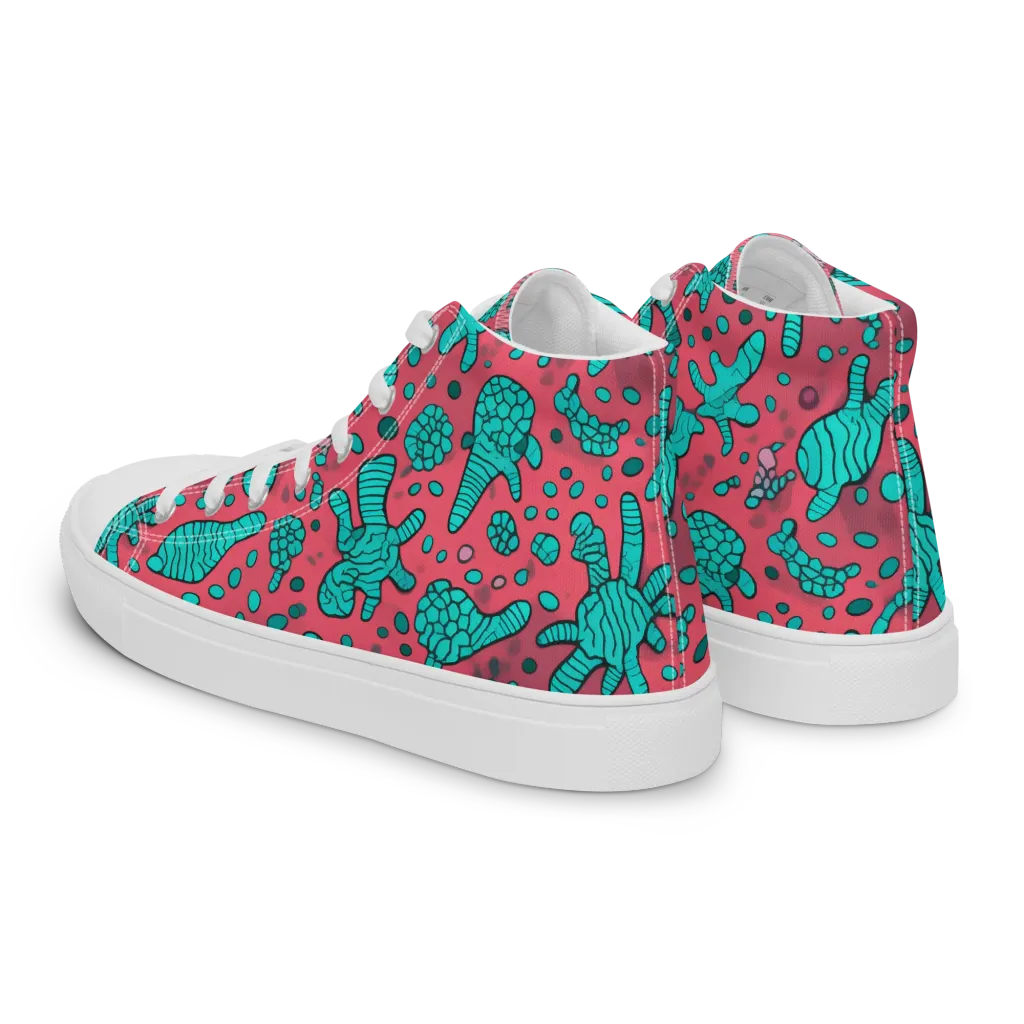 Coral Candy on Men's High Top Canvas Shoes — Left Back