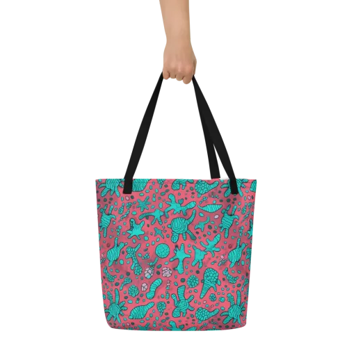 Coral Candy on a Large Tote Bag W/ Pocket