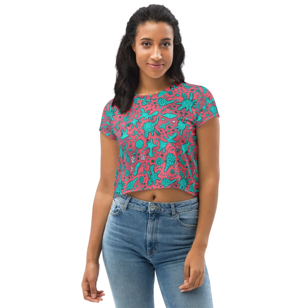 Coral Candy on Crop Tee — Front