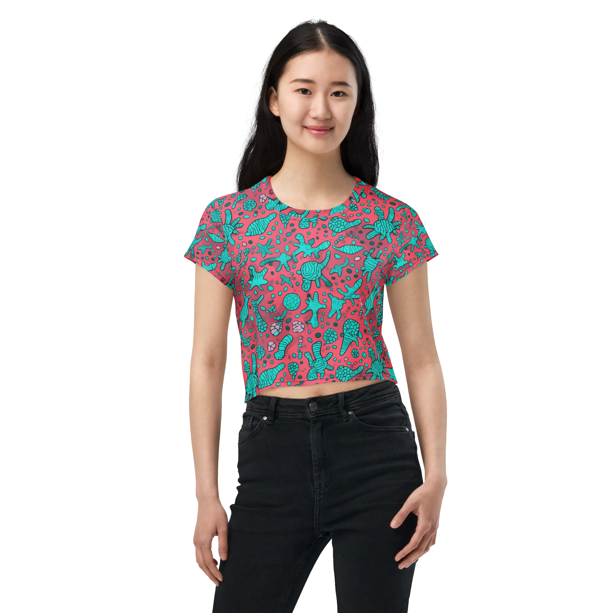 Coral Candy on Crop Tee — Front