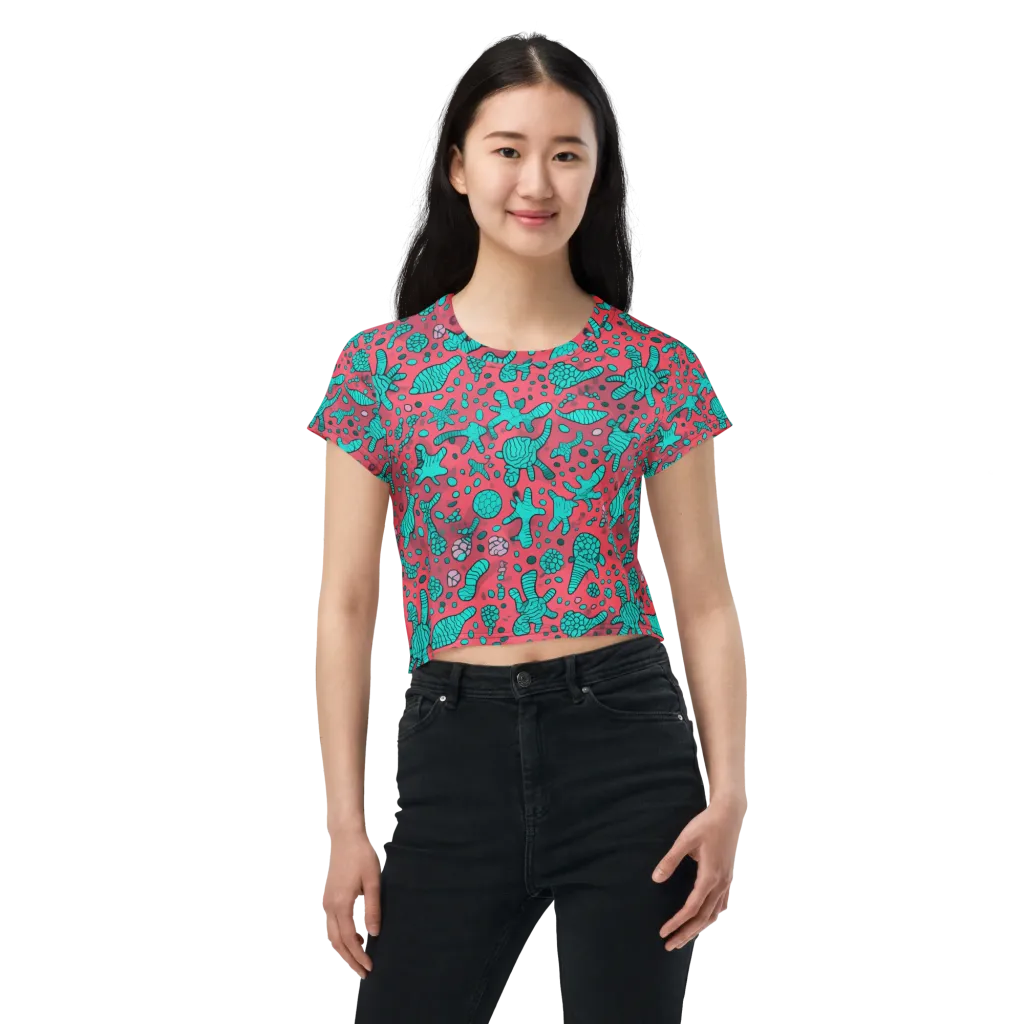 Coral Candy on Crop Tee — Front
