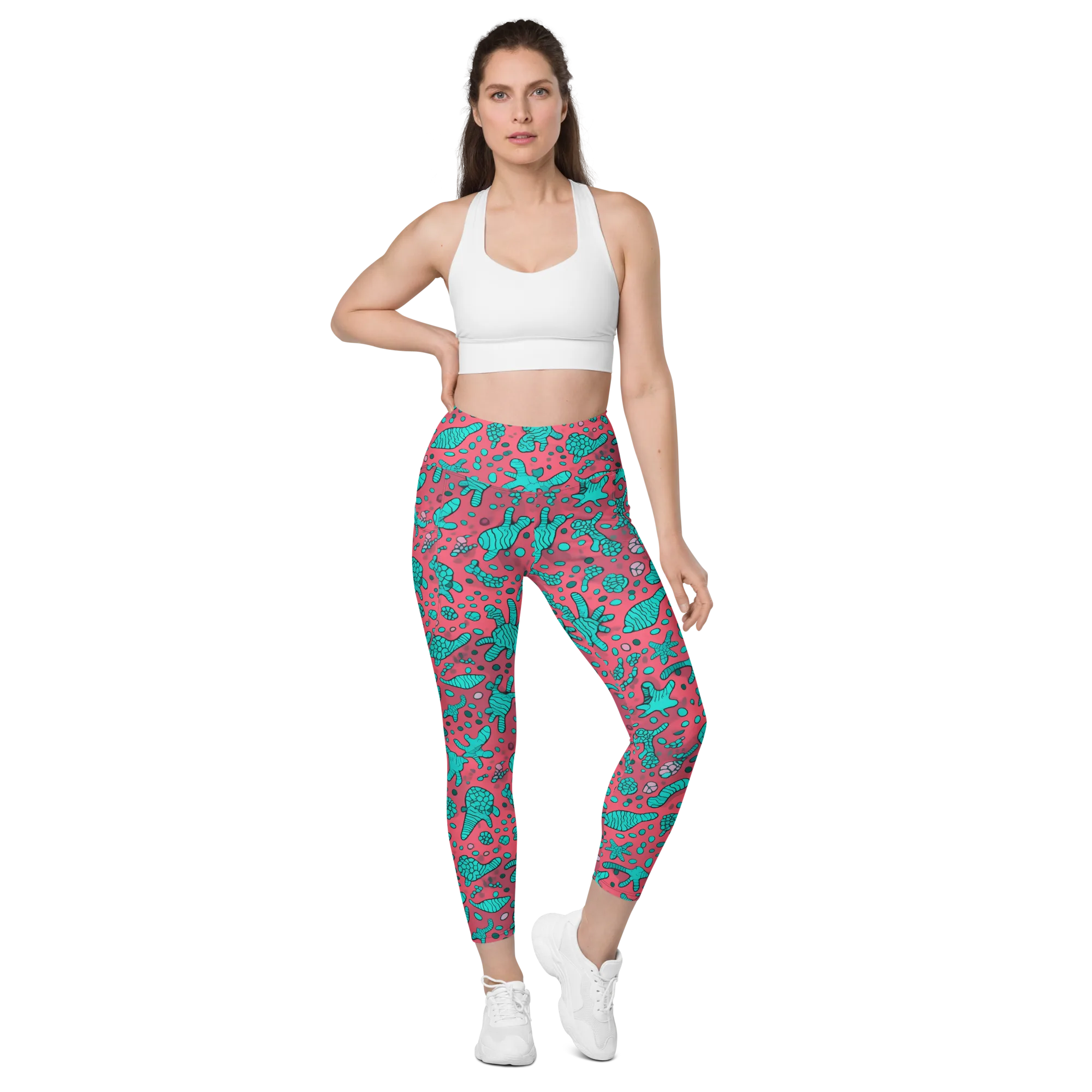 Coral Candy on Leggings with Pockets — Front