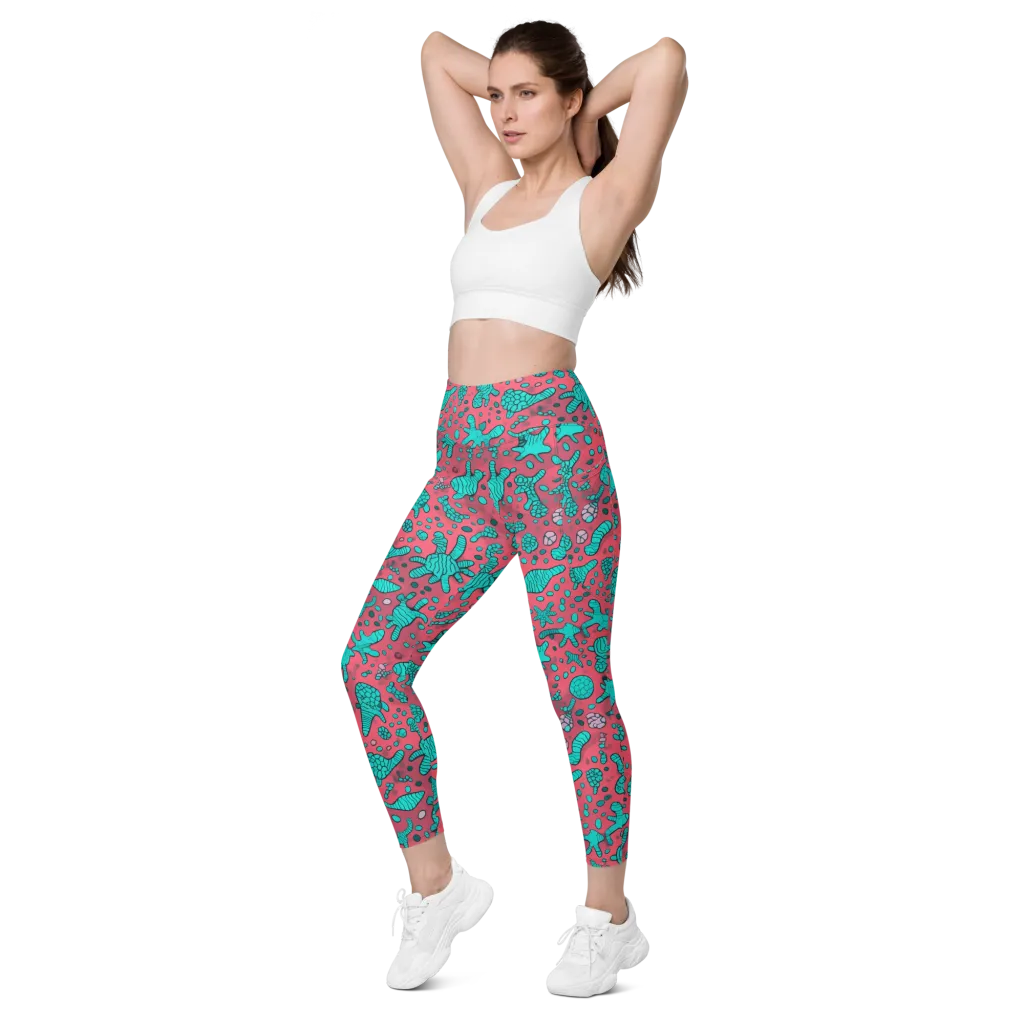 Coral Candy on Leggings with Pockets — Left Front