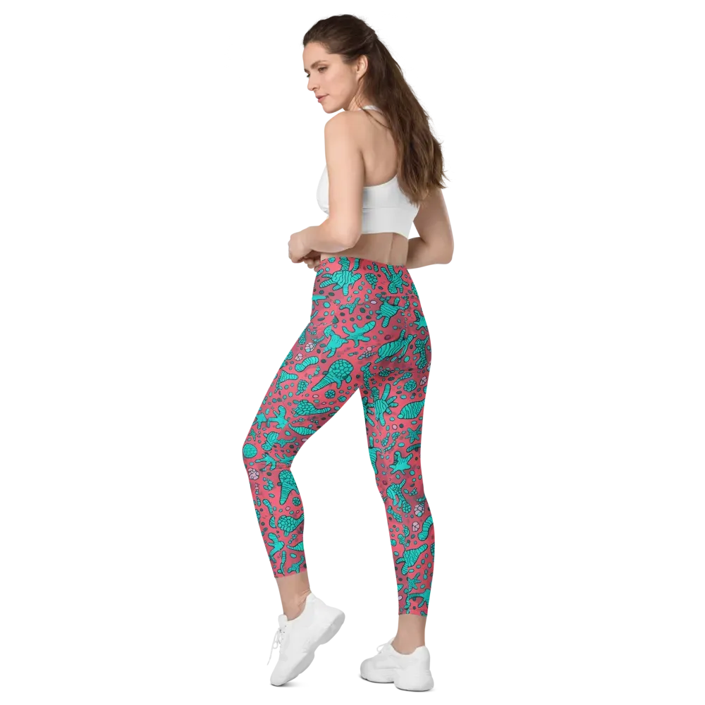 Coral Candy on Leggings with Pockets — Left Back