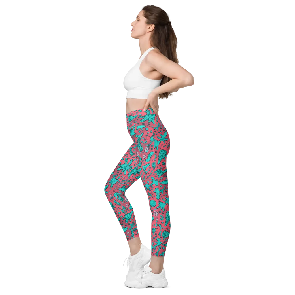 Coral Candy on Leggings with Pockets — Left