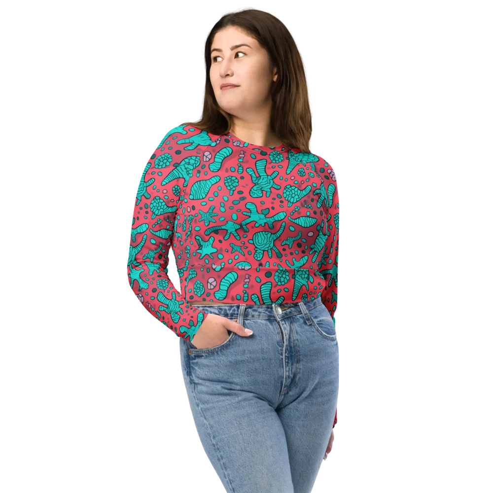 Coral Candy on Long Sleeve Crop Top — Front