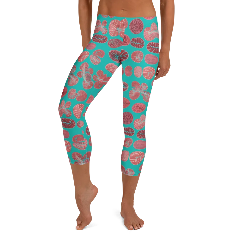 Coral Circuit on Capri Leggings — Front