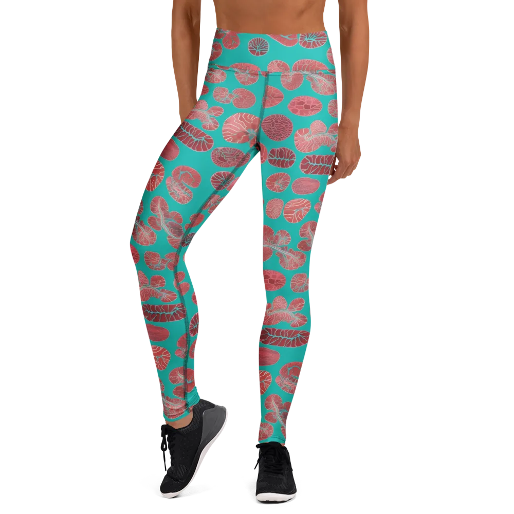 Coral Circuit on Yoga Leggings — Front